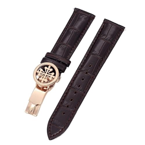 IENYU Uhrenarmband aus echtem Leder, 19 mm, 20 mm, 22 mm, Uhrenarmband für Patek Philippe Wath Armbänder mit Edelstahl-Faltschließe, für Herren und Damen, 20 mm, Achat von IENYU