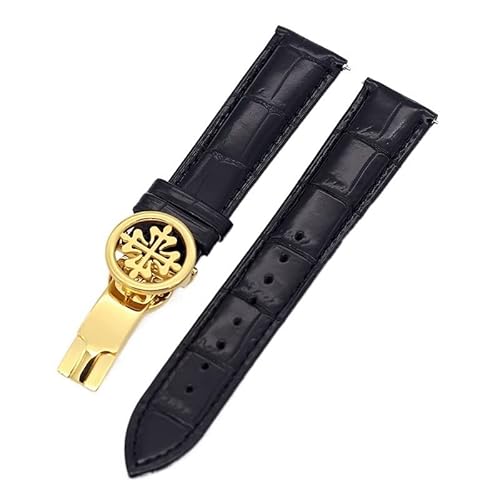 IENYU Uhrenarmband aus echtem Leder, 19 mm, 20 mm, 22 mm, Uhrenarmband für Patek Philippe Wath Armbänder mit Edelstahl-Faltschließe, für Herren und Damen, 20 mm, Achat von IENYU