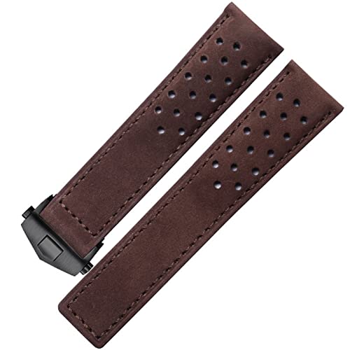 IENYU Uhrenarmband aus echtem Leder für TAG Heuer Uhrenarmband mit Faltschließe, 20 mm, 22 mm, grau/schwarz/braunes Rindslederband, 22 mm, Achat von IENYU