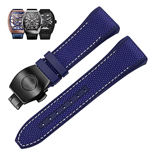 IENYU Uhrenarmband für Franck Muller V45 Serie, 28 mm, Nylon, Echtleder, Silikon, Schwarz / Blau, 28mm, Achat von IENYU