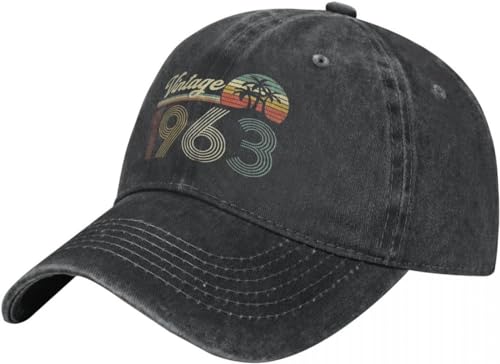 Baseballkappe Snapback Sonnenhut Vintage 60 Jahre alt 1963 Distressed Denim Baseball Caps Männer Frauen Geburtstag Sonnenkappe Verstellbare Outdoor-Kappen Geburtstagsgeschenk für Männer Frauen von IEOGHWXY