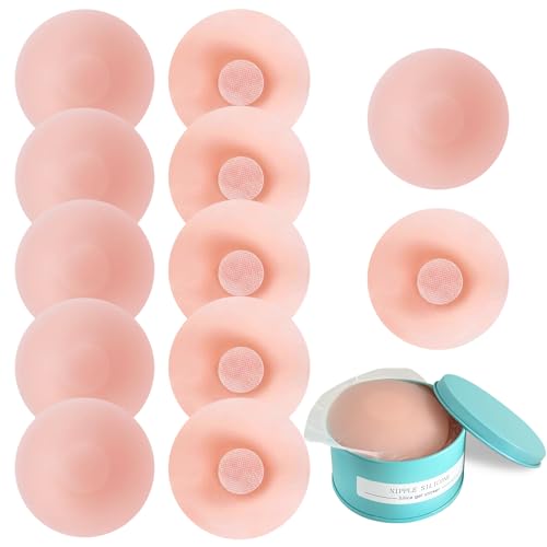 IETWATE 6 Paar Nippelpads, Dünne Nipple Cover für Damen, Selbstklebende Rund Nippli Cover, Wiederverwendbare und Waschbar Silikon Nipple Pads mit Aufbewahrungsbox, für Frauen Mädchen von IETWATE