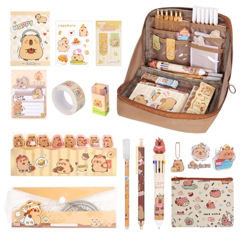 IETWATE Capybara Federmäppchen Set, Süßes Capybara Stifte, Reichhaltige Capybara Mäppchen, Capybara Sachen mit Stiften, Clips Linealen Und Mehr für Studenten Kinder Büro Schule von IETWATE