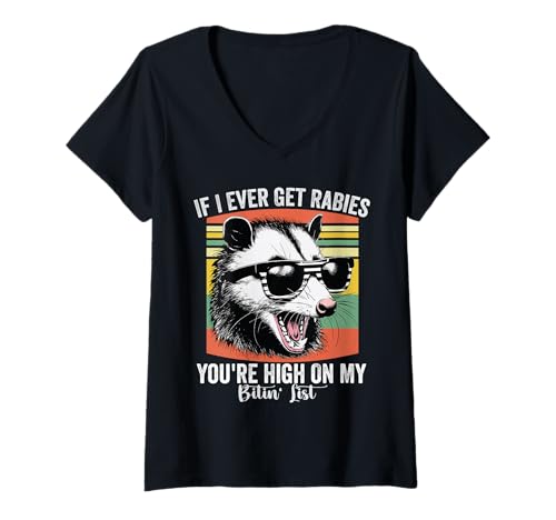 Damen Wenn ich jemals Tollwut bekomme, stehst du ganz Oben auf meiner Beißliste Opossum T-Shirt mit V-Ausschnitt Damen Wenn ich jemals Tollwut bekomme, stehst du ganz Oben auf meiner Beißliste Opossum T-Shirt mit V-Ausschnitt von IF I Ever GET Rabies You're HIGH ON My BITIN' List