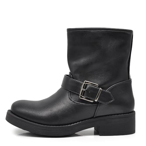G330 Stiefeletten für Damen, Kunstleder, Amphibien, Biker, Biker, Knöchel, Schnalle, 803 Schwarz, 39 EU G330 Stiefeletten für Damen, Kunstleder, Amphibien, Biker, Biker, Knöchel, Schnalle, 803 Schwarz, 39 EU von IF