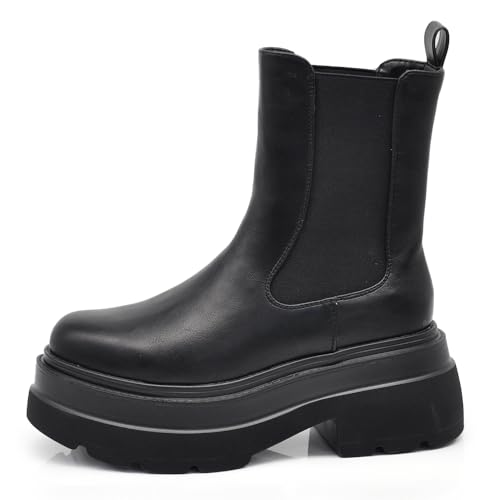 IF FASHION Stiefel Stiefeletten Chelsea Schuhe für Damen Platform Elastisch Keilabsatz XG110, 750 Schwarz, 38 EU von IF