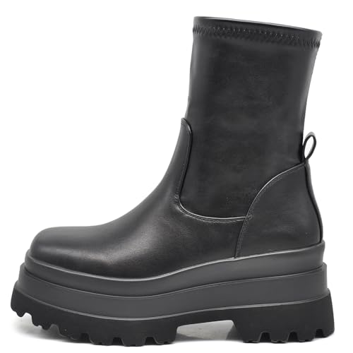 IF FASHION Stiefel Stiefeletten Chelsea Schuhe für Damen Platform Elastisch Keilabsatz XG110, 813 Schwarz, 39 EU von IF