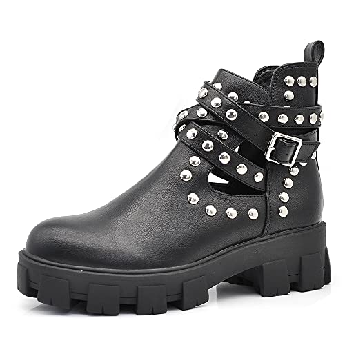 IF Fashion Damen-Stiefel, Biker-Schnallen, Nieten, perforiert, 340 350, 6608 Schwarz, 37 EU von IF