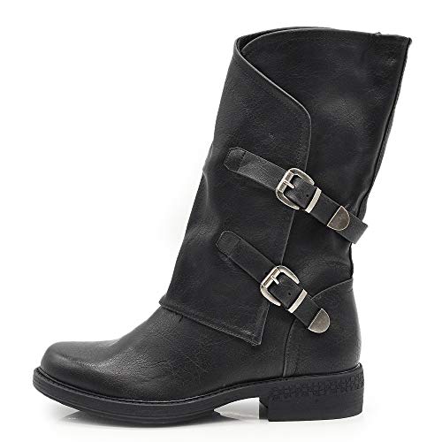 IF Fashion Damen Stiefel Stiefel Biker Schnallen Springerstiefel 337, Schwarz - G620 Nero - Größe: 38 EU von IF