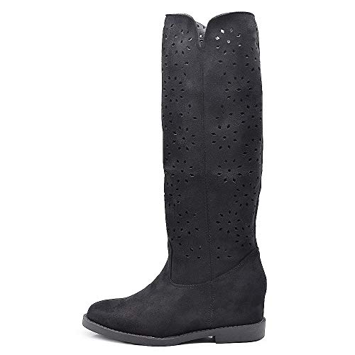 IF Fashion Damen Stiefeletten Keilabsatz innen perforiert Frühling Sommer Wildleder LY81-1, 81 1 Schwarz, 38 EU von IF