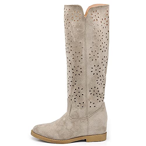 IF Fashion Damen Stiefeletten Keilabsatz innen perforiert Frühling Sommer Wildleder LY81-1, Ly81 1 Beige, 39 EU von IF
