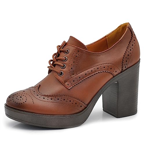 IF Fashion Damenschuhe Schnürsenkel Francesine Stickerei Großer Absatz Kunstleder IF146, 354 4 braun, 36 EU von IF