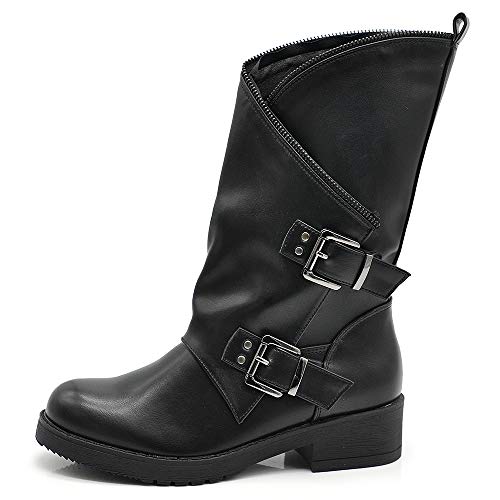 IF Fashion Damenschuhe Stiefel Biker Schnallen 337, Schwarz - If165 Nero - Größe: 37 EU von IF