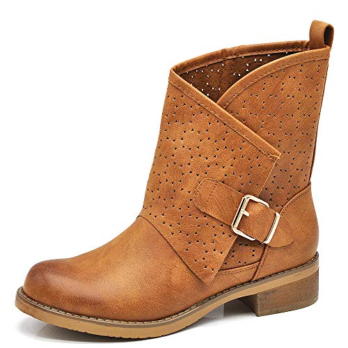 IF Fashion Damenschuhe Stiefel Stiefeletten Knöchel Biker Schnallen Amphibien 630, 630 Camel, 38 EU von IF