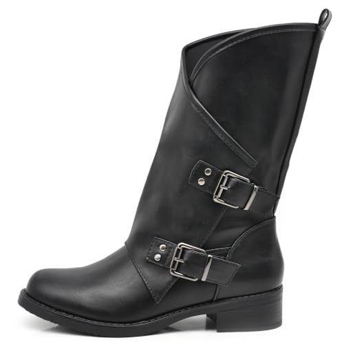 IF Fashion Damenschuhe Stiefel Stiefeletten Biker Schnallen Amphibien 337, Yy 58 Schwarz, 38 EU von IF