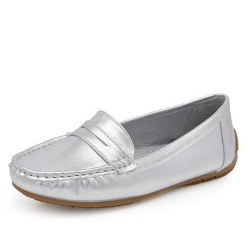 IF Fashion Schuhe Mokassins Slip On Loafers Weich Damen mit Strass Pietri Wildleder FT245, 245 Silber, 37 EU von IF