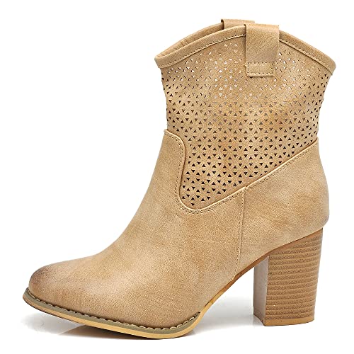 IF Fashion Schuhe Stiefel Knöchelstiefel Camperos Texani Absatz Damen 633, G633 Beige, 39 EU von IF