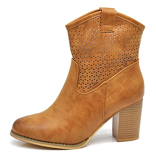 IF Fashion Schuhe Stiefel Knöchelstiefel Camperos Texani Absatz Damen 633, G633 Camel, 38 EU von IF