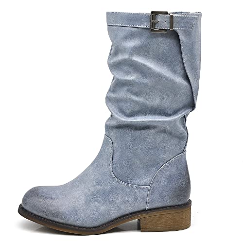 IF Fashion Stiefel Stiefeletten Damen Biker Motorradfahrer 991, If 991 Jeansblau, 38 EU von IF