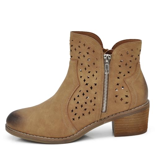 IF Fashion Stiefel Damen Stiefeletten Perforiert Reißverschluss Frühling Sommer Kunstleder GR-6655, 6655 Camel, 38 EU von IF