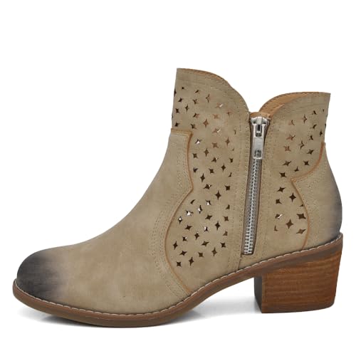 IF Fashion Stiefel Damen Stiefeletten Perforiert Reißverschluss Frühling Sommer Kunstleder GR-6655, 6655 Khaki, 37 EU von IF