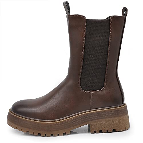 IF Fashion Stiefel Stiefel Amphibi-Schuhe Chelsea Damen Platform Elastisch 831, If 6626 Brown, 39 EU von IF