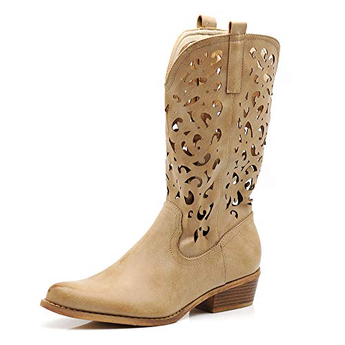 IF Fashion Stiefel Stiefel Texani Cowboy Western Schuhe Damen Spitze Camperos Ethnici 629, 629 Beige, 40 EU von IF