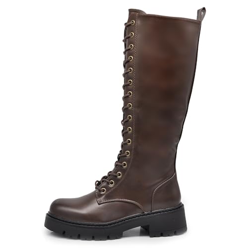 IF Fashion Stiefel Stiefeletten Amphibien Combat Damenschuhe Platform elastisch atmungsaktiv 1328, 691 Braun, 39 EU von IF