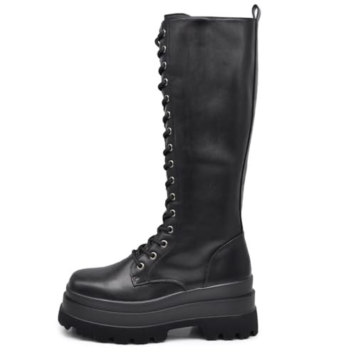 IF Fashion Stiefel Stiefeletten Amphibien Combat Damenschuhe Platform elastisch atmungsaktiv 1328, 811 Schwarz, 39 EU von IF