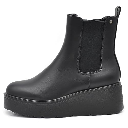 IF FASHION Stiefel Stiefeletten Chelsea Schuhe für Damen Platform Elastisch Keilabsatz XG110, 110 schwarz, 40 EU von IF