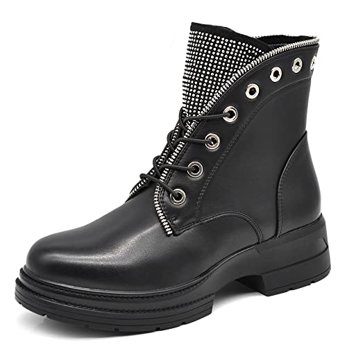 IF Fashion Stiefeletten Winterstiefel Damenschuhe Schnürsenkel Strass IF163, 6633 Schwarz, 37 EU von IF