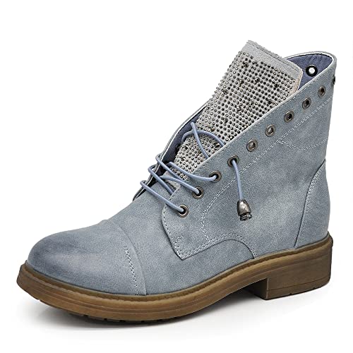 IF Fashion Stiefeletten Winterstiefel Damenschuhe Schnürsenkel Strass IF163, If 163 Blau Jeans, 36 EU von IF