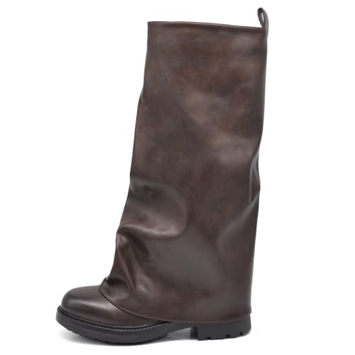IF GA036 Damenstiefel im Oversize-Stil mit breitem Schaft und rutschfester dicker Sohle, 036 Braun, 39 EU von IF