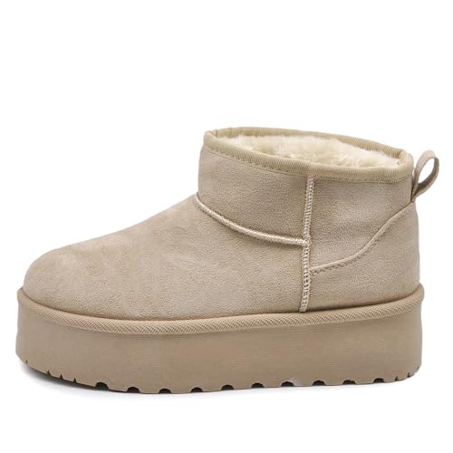 IF Stiefeletten Mammut Damen Knöchelhoch mit Fell Platform Keilabsatz Synthetik Wildleder P309, P309 Beige, 40 EU Stretta von IF