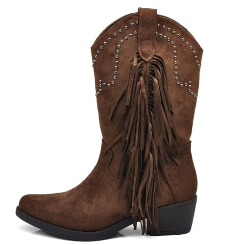 IF Texani Cowboy Western Damenschuhe Stiefel Stiefeletten Fransen Camperos Ethnic ML60, 995 Brown, 38 EU von IF