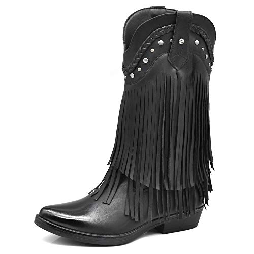 Texani Cowboy Westernstiefel für Damen, Fransenstiefel, Camperos, Etnici 625, Schwarz - A10 Nero - Größe: 37 EU von IF