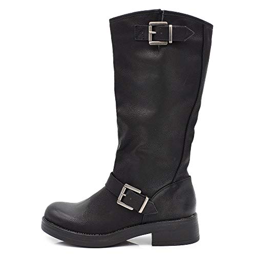 if Fashion Damen Stiefel Biker Fibbie Anfibi 1821-2, Schwarz - 1821-2 Nero - Größe: 37 EU von IF