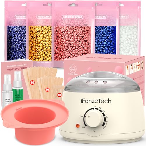 Waxing Set Wachs Haarentfernung Set: Wax Maschine Warmwachs Haarentfernung Gerät mit Silikon Schale, 5 Packungen Wachsperlen für Gesicht, Brazilian Bikinizone, Körper, Waxing kit Women Men von IFANZETECH