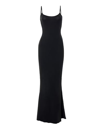 IFFEI Damen Sexy Kleid Figurbetontes Cocktailkleid Spaghettiträger Gerippt Maxi Sommerkleid Schwarz M von IFFEI