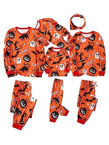IFFEI Familie Halloween Pyjama Set Langarm Kürbis Skelett Halloween Kostüm Schlafanzug Zweiteiler Pjs Sets Tops und Pants Hausanzug Orange 3-4 Jahre von IFFEI