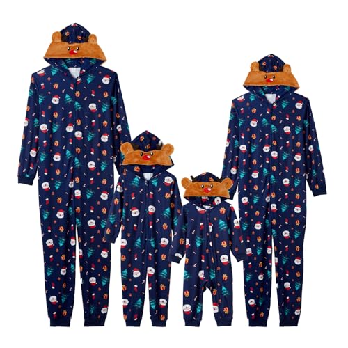 IFFEI Familien Passendes Weihnachts Pyjama Set Einteiliges Schlafanzug Set mit Xmas Einteiler Outfit Königsblau 2 Years von IFFEI