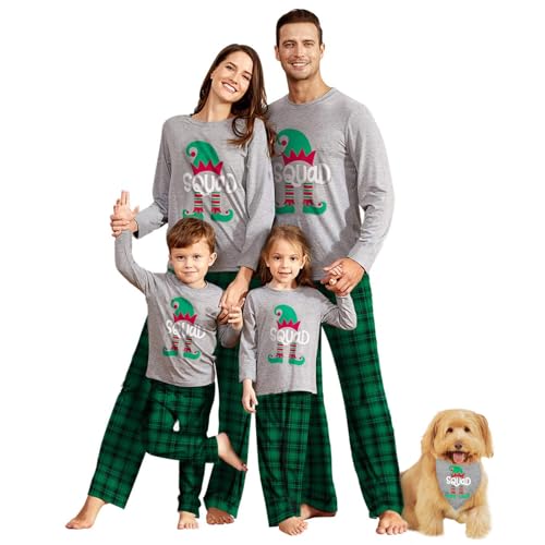 IFFEI Familien-Weihnachtspyjama, passende Sets, Pyjama-Nachtwäsche, bedrucktes Oberteil und Karierte Hose mit Taschen Men Large von IFFEI