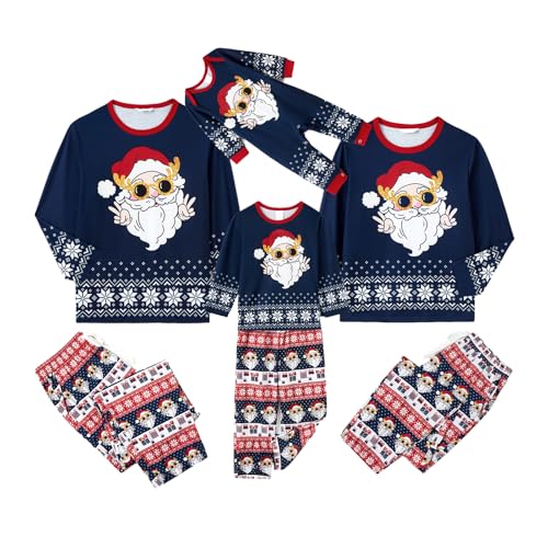 IFFEI Family Weihnachts Pyjama Set Passender Santa Oberteil und Drucken Hosen Schlafanzüge Loungewear Blau 6-7 Years von IFFEI