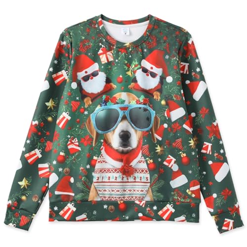 IFFEI Hässliche Weihnachts Sweatshirt Rundhalspullover Langärmelig Grafik-Neuheit Pullover Dog Women Small von IFFEI