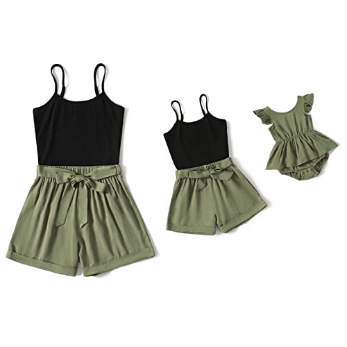 IFFEI Mutter und Tochter Jumpsuit Passendes Outfit Stitching Spaghetti Strap Top and Shorts Set Armeegrün Small von IFFEI