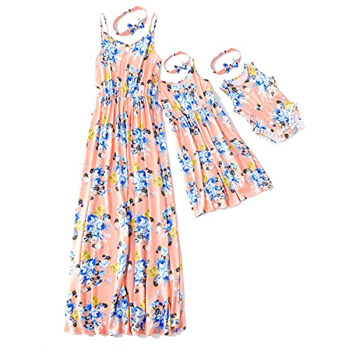 IFFEI Mutter und Tochter Kleider Sommer Maxi Langes Kleid Blumen Familie Passende Outfits Rosa 6-7Y von IFFEI