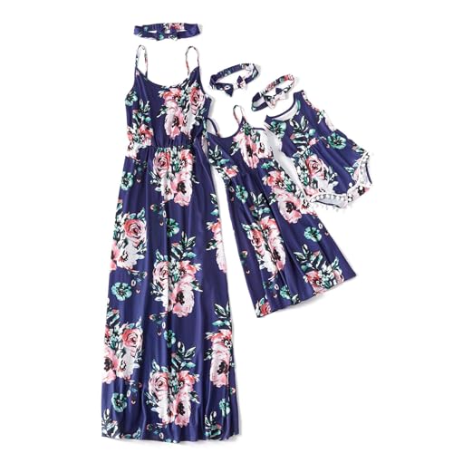 IFFEI Mutter und Tochter Maxilangkleid Stitching Kleider Strandkleid Mutter und Mädchen Tiefblau 6-7Y von IFFEI