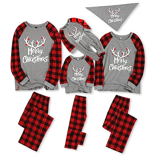 IFFEI Passende Familien-Pyjama-Sets, Weihnachtspyjamas mit Buchstaben- und Karomuster, langärmliges T-Shirt und Unterteil, Loungewear 3-6 Months von IFFEI