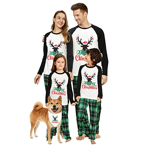 IFFEI Weihnachts Pyjama Passende Familien Pyjama Sets Langarm Schlafanzug Zweiteiler Tops und Pants Hausanzug Grüner Elch 3-4 ans von IFFEI