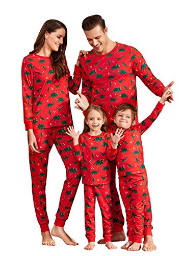 IFFEI Passende Familien Pyjama-Sets Weihnachts-PJ's Roter Dinosaurier und Karierte Hosen, Schlafanzüge Women XL von IFFEI